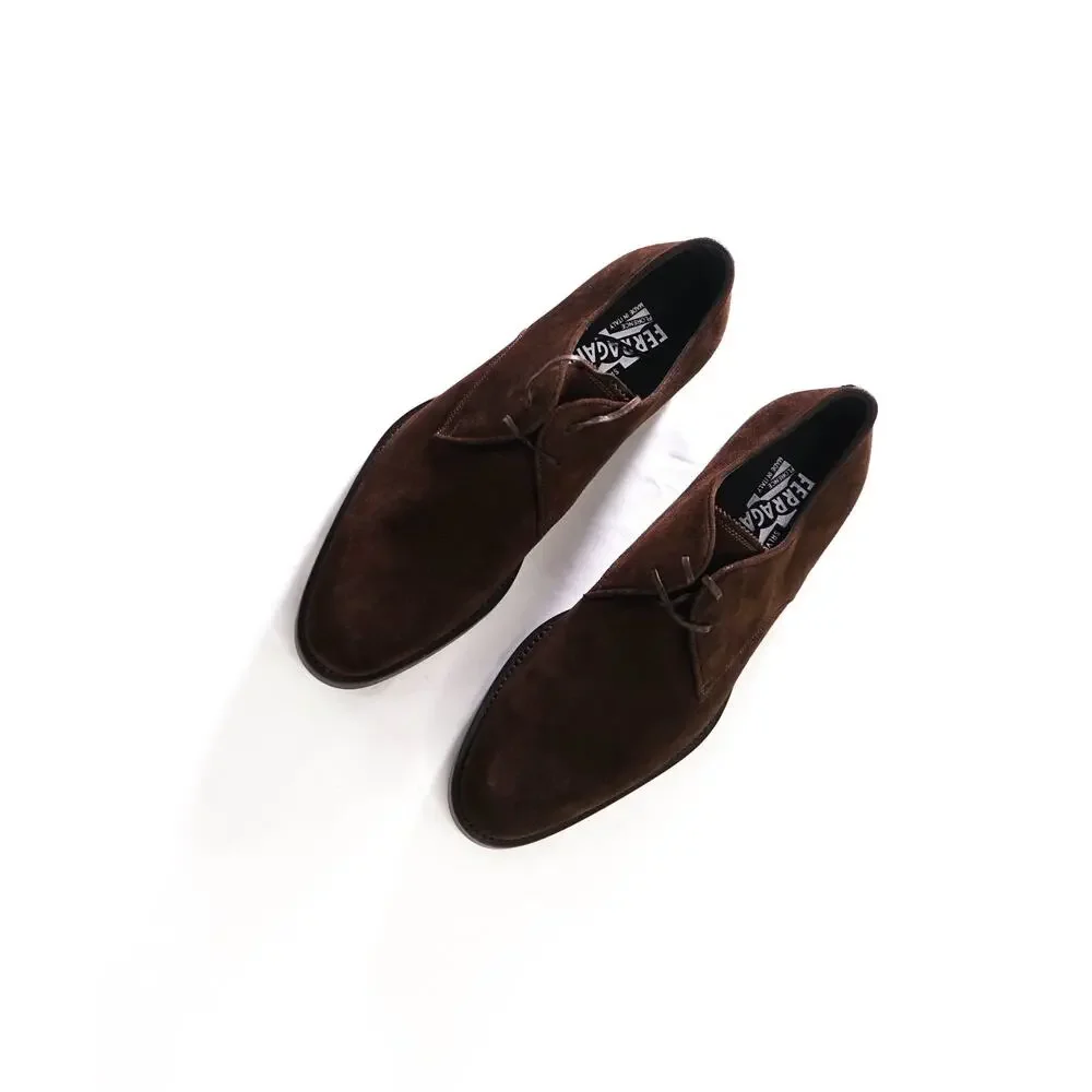 $880 FERRAGAMO - Brown Suede Derby - 8.5 E